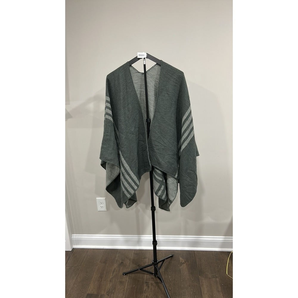BB Dakota Green Striped Knit Open-Front Poncho Shawl Sage One Size